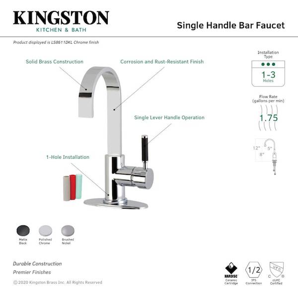 Kaiser One-Handle 1-Hole Deck Mounted Bar Faucet, Chrome
